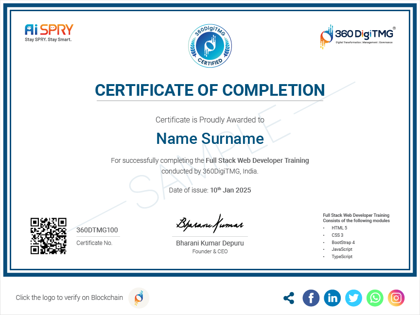 full stack web developer course certification - 360digitmg