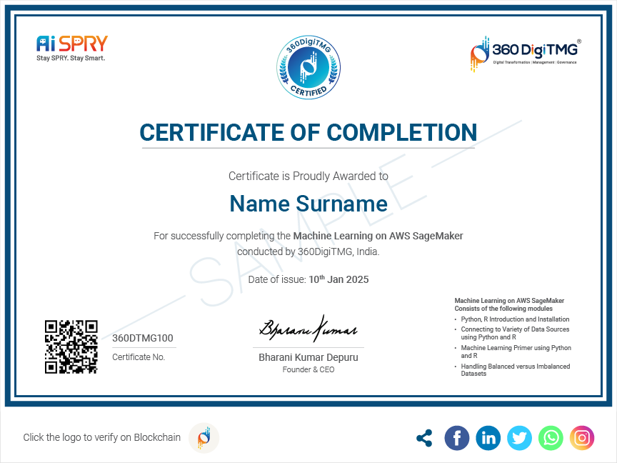 Machine Learning on AWS SageMaker online course certification - 360digitmg